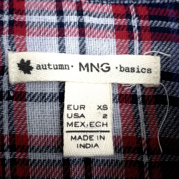 MNG Mango Flannel Plaid Utility Shirt Red Blue White Snap Button Down Womens XS - Picture 7 of 7